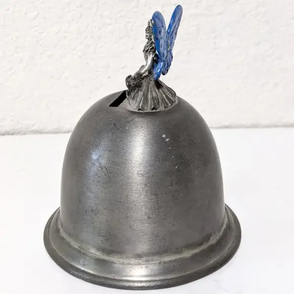 Fairy Penny Perched on Coin Bank, 4.5" 90s Pewter Handpainted Wings Gallo Figure - Picture 2 of 7